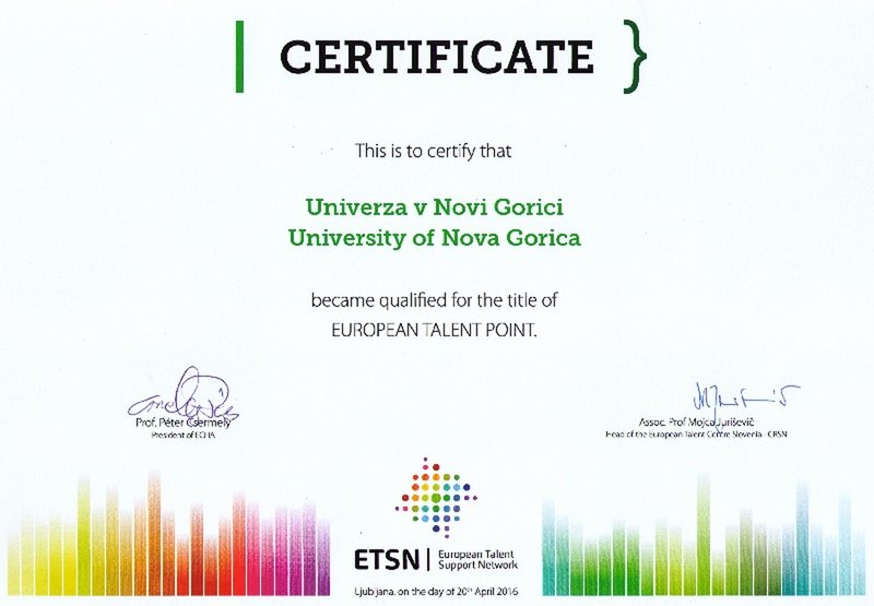 Evropska točka za nadarjene certifikat