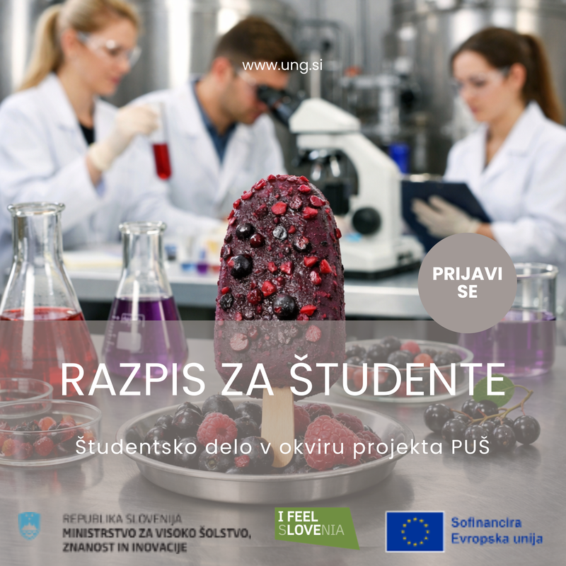 Na sliki je sladoled v ozadju pa so študentje v laboratoriju.